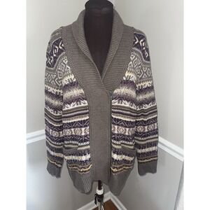 Eddie Bauer Nordic Fair‎ Isle Zipper Front Shawl Cardigan Sweater Womens L